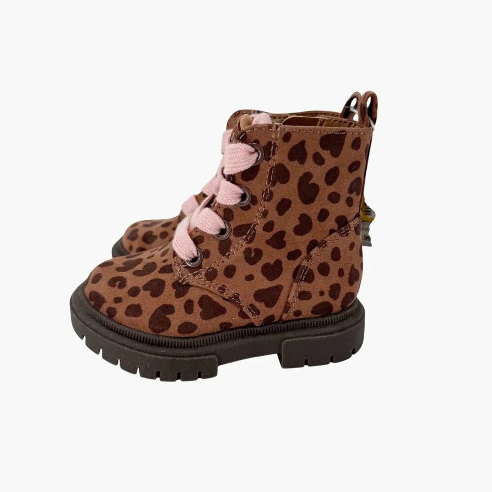 NEW Cat & Jack Toddler Girls' Amaya Leopard Print Combat Boots Size 5